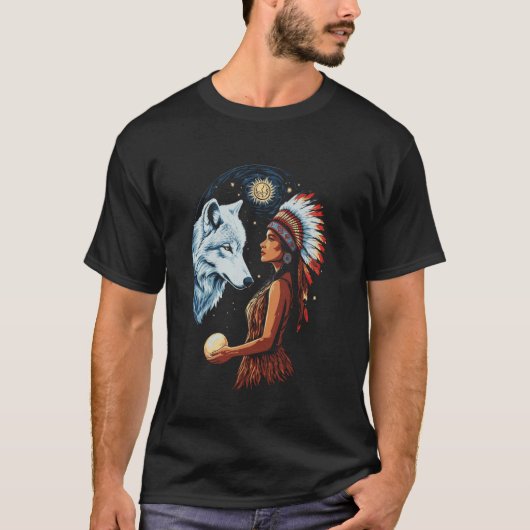 Indiaanse Amerikaanse Dag Pride Tribal Wolf Ameri T-shirt (Voorkant)