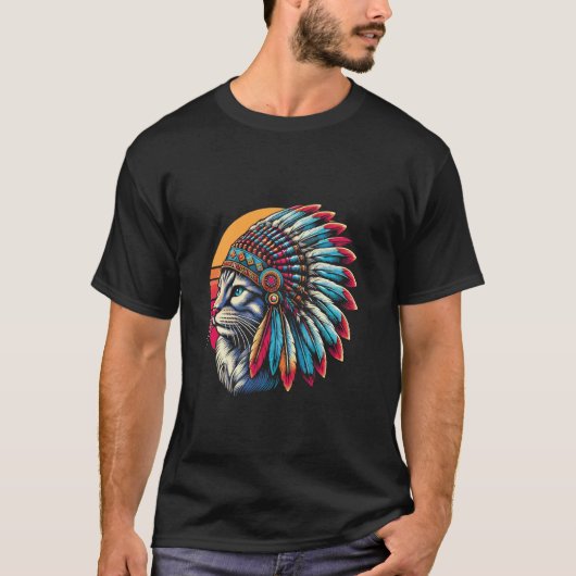Indiaanse Amerikaanse Kat Hoofdtooi Mannen Vrouwen T-shirt (Voorkant)