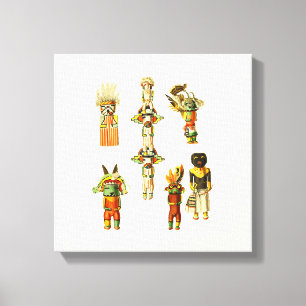 Indiaanse Antiek Hopi Kachina Dolls 1894 Canvas Afdruk
