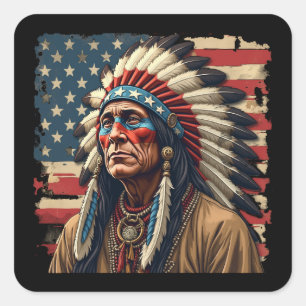 Indiaanse Chief Patriotic American Vierkante Sticker