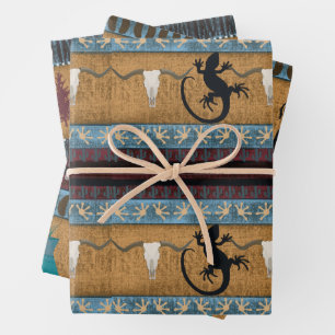 Indiaanse gekko, buffel & uil inpakpapier vel
