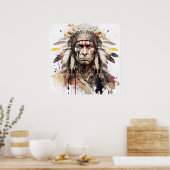 Indiaanse Indiaanse portret krijger schilderij Poster (Keuken)