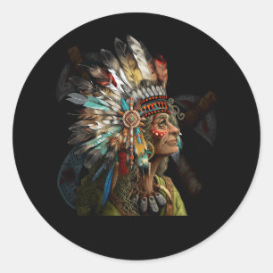 Indiaanse indianen, hoofdtooi inheemse volkeren ronde sticker