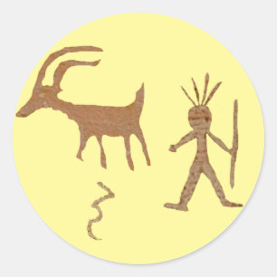 Indiaanse kunst, rotstekeningen ronde sticker