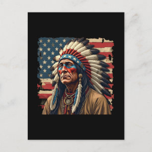 Indiaanse Opperhoofd Patriottische Amerikaan Feestdagenkaart