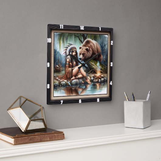 Indiaanse vrouw Beer erfgoed Vierkante Klok (Kantoor)