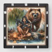 Indiaanse vrouw Beer kunst Vierkante Klok (Voorkant)