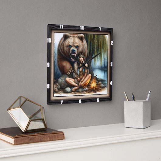 Indiaanse vrouw Beer Rock Vierkante Klok (Kantoor)