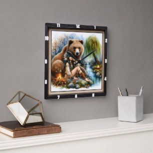 Indiaanse vrouw Beer Tree Vierkante Klok