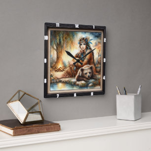 Indiaanse vrouw Beer Willow Vierkante Klok