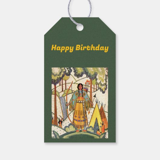 Indiaanse vrouw Bossen Waterval borduurwerk Cadeaulabel (Achterkant)