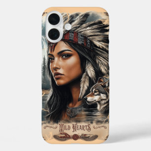 Indiaanse vrouw en wolf ontwerp iPhone 16 plus hoesje