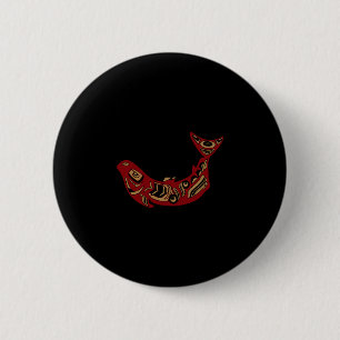 Indiaanse zalm vis totem pacifisch ronde button 5,7 cm