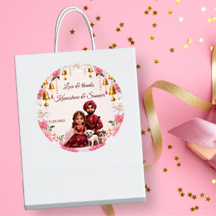 Indiaas bruidspaar met honden karikatuur gunst ronde sticker