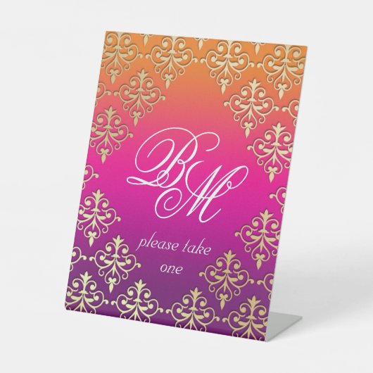 Indiaas bruiloft Roze Paars Sinaasappel Reclamebord Met Voetstuk (Voorkant)