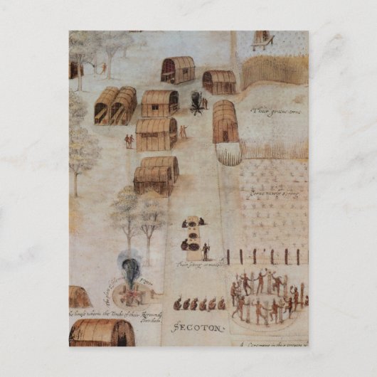 Indiaas dorp Secoton Briefkaart (Voorkant)