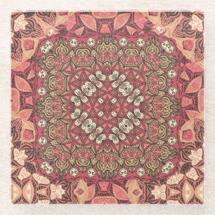 Indiaas medaillon, boho etnisch ornament glazen onderzetter