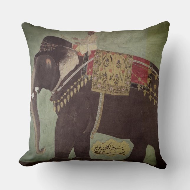 Indiaas/Mughal Elephant Green Sierkussen (Voorkant)