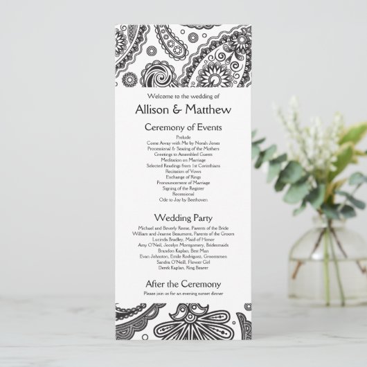 Indiaas Paisley Wedding Programme Programma (Staand voorkant)