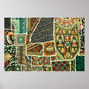 Indiaas patchwork tapijt in Rajasthan, Azië Poster