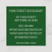 Indiaas restaurant Dish Saag Paneer Vierkante Visitekaartje (Achterkant)