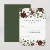 Indiaas Rood, Ivory, bosgroen, verticaal RSVP Kaartje (Voorkant / Achterkant)