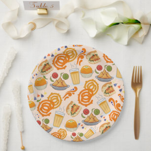 Indiaas Street Food Pattern Kleurrijke Feestelijke Papieren Bordje