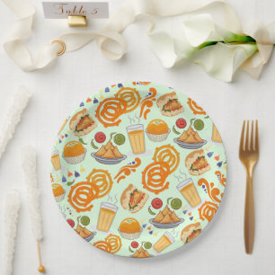 Indiaas Street Food Pattern Kleurrijke Feestelijke Papieren Bordje