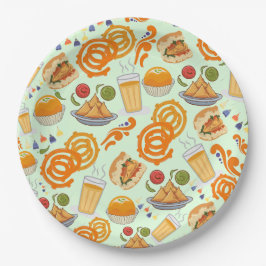 Indiaas Street Food Pattern Kleurrijke Feestelijke Papieren Bordje