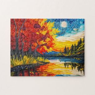 Indiaas zomermeerlandschap in quilling legpuzzel