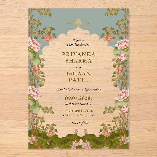 Indian Arch Floral esthetische bruiloft Acryl Uitnodigingen (Voorkant)