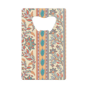 Indian Bloemen Grenzen Naadloos Patroon Kredietkaart Flessenopener