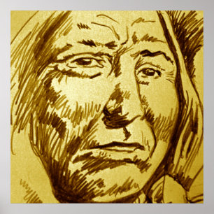 Indian Chief Pencil Sketch Poster