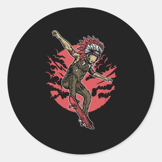 Indian Chief Skateboard Ronde Sticker (Voorkant)