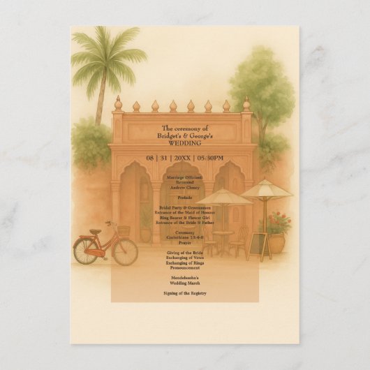 Indian Courtyard Destination bruiloft Escape Menu (Achterkant)