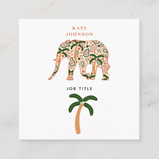 Indian Floral Paisley Ornate Elephants Vierkante Visitekaartje (Voorkant)