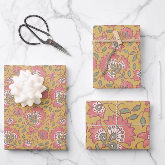 indian floral Wrapping Paper Flat Sheet Set of 3 (Voorkant)