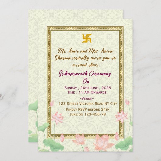 Indian Housewarming Invitations  (Devant / Derrière)