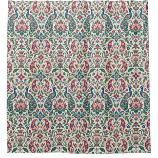 Indian Inspired Peacock Paisley Floral Tile Douchegordijn