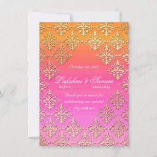 Indian Invite Photo Card Damask Pink Oranje Gold Kaart