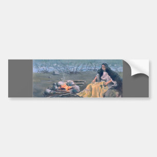 INDIAN MAIDEN EN CAMPFIRE VAN SHARON SHARPE BUMPERSTICKER