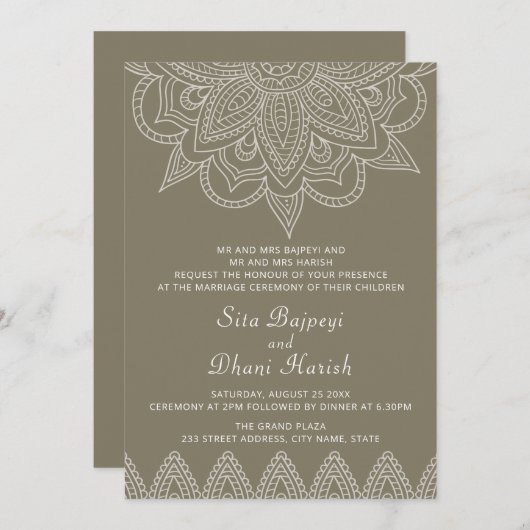 Indian Mehndi Hindu Elegante Stijlvolle Groene Huw Kaart (Voorkant / Achterkant)