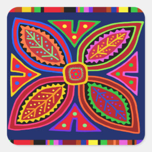Indian Mola Flora Vierkante Sticker