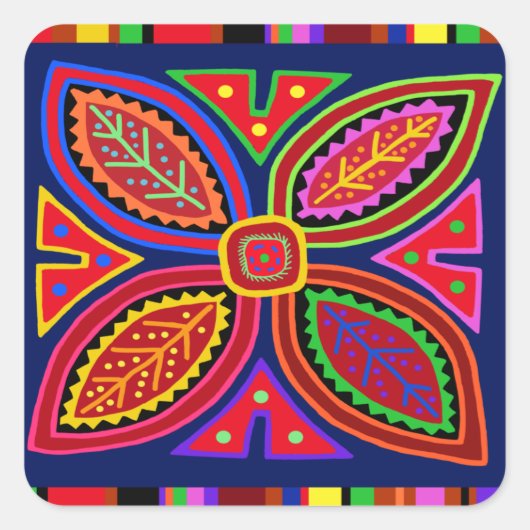 Indian Mola Flora Vierkante Sticker (Voorkant)