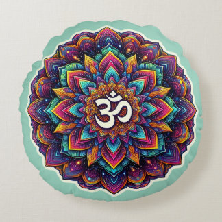 Indian Om Symbool in een prachtig mandala ontwerp Rond Kussen