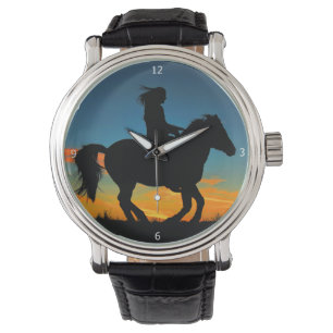 INDIAN OP EEN HORSE HORLOGE