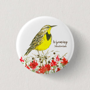 Indian Paintbrush Meadowlark State Bird of Wyoming Ronde Button 3,2 Cm