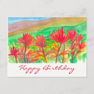 Indian Paintbrush Watercolor Gelukkig Verjaardag Briefkaart