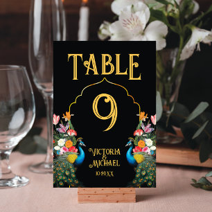 Indian Peacock Floral Bruiloft tafel nummerkaarten Kaart