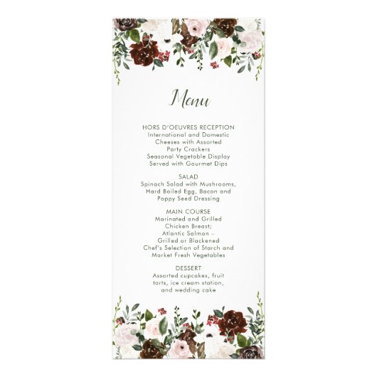 Indian Red Ivory Forest Green Floral Mariage Menu (Devant)